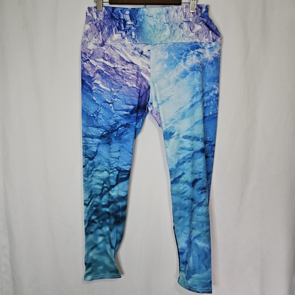 Leggings Womens 1X Blue Excellent Abstract Glacier Print‎ Yoga Pants Gorpcore
